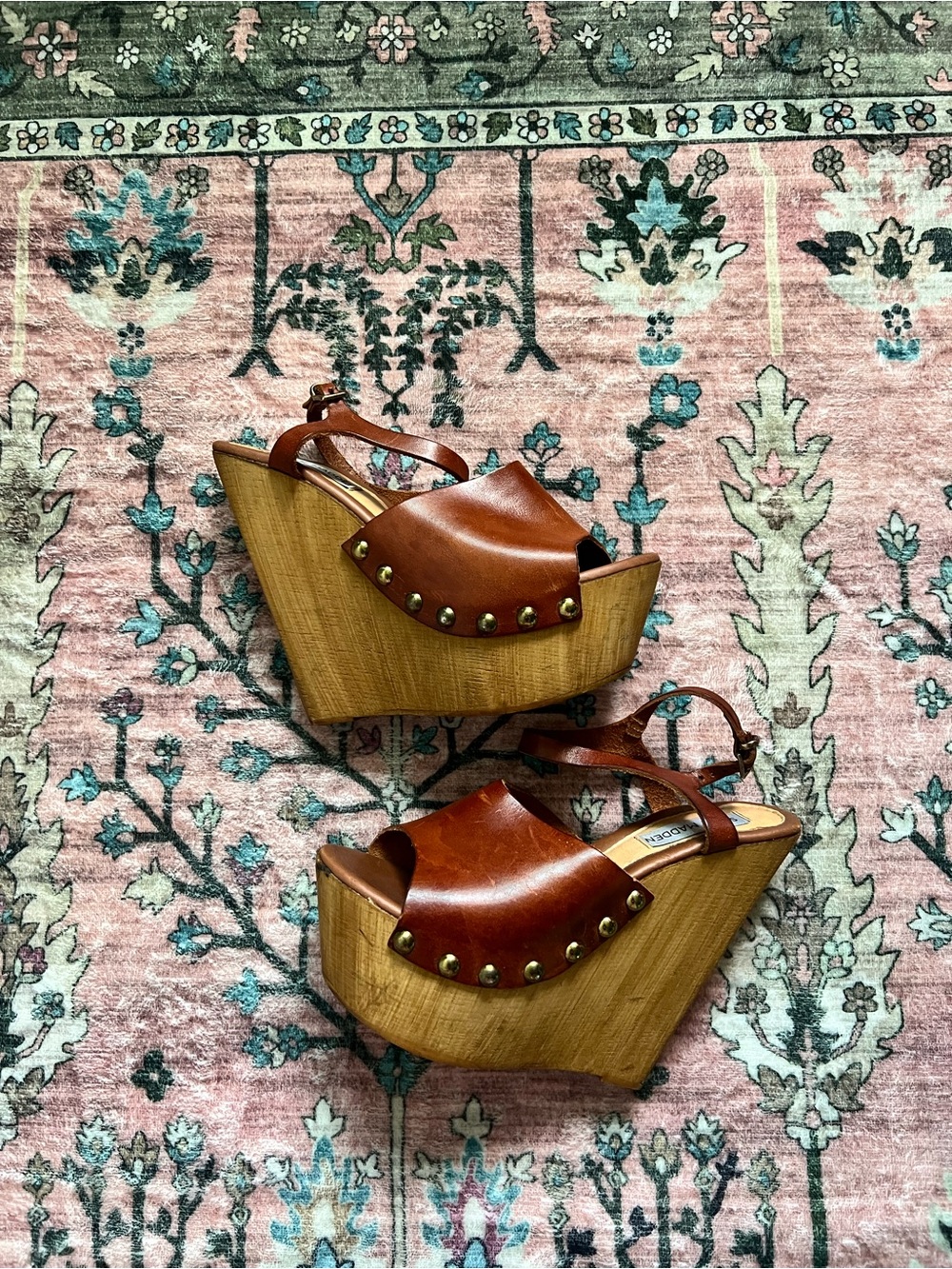 Steve Madden Leather Wooden Platform Wedge